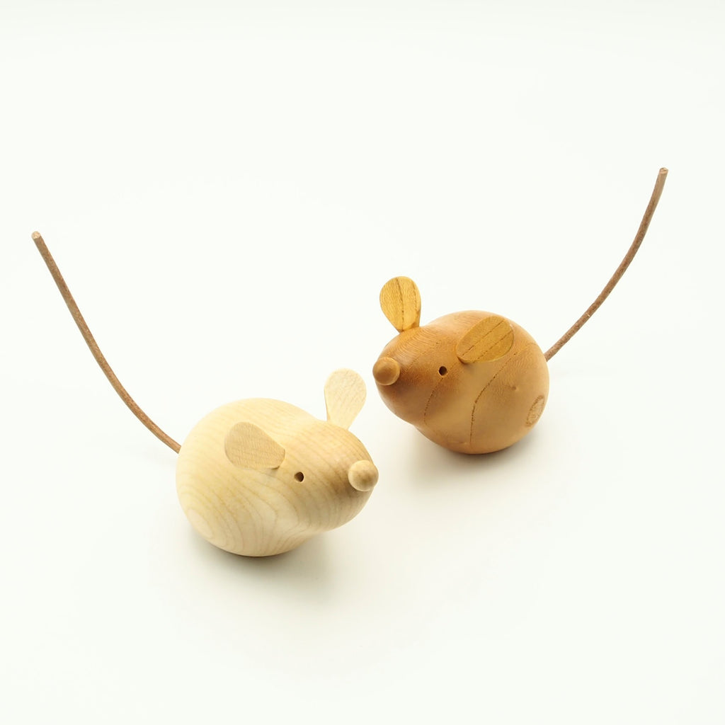 木製干支飾り ネズミ(子) 茶or白