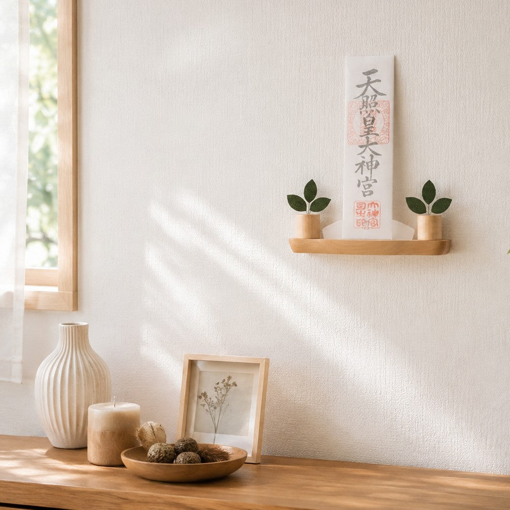 神棚 HITOE　枯れないサカキ(三枚葉／円柱台座)セット